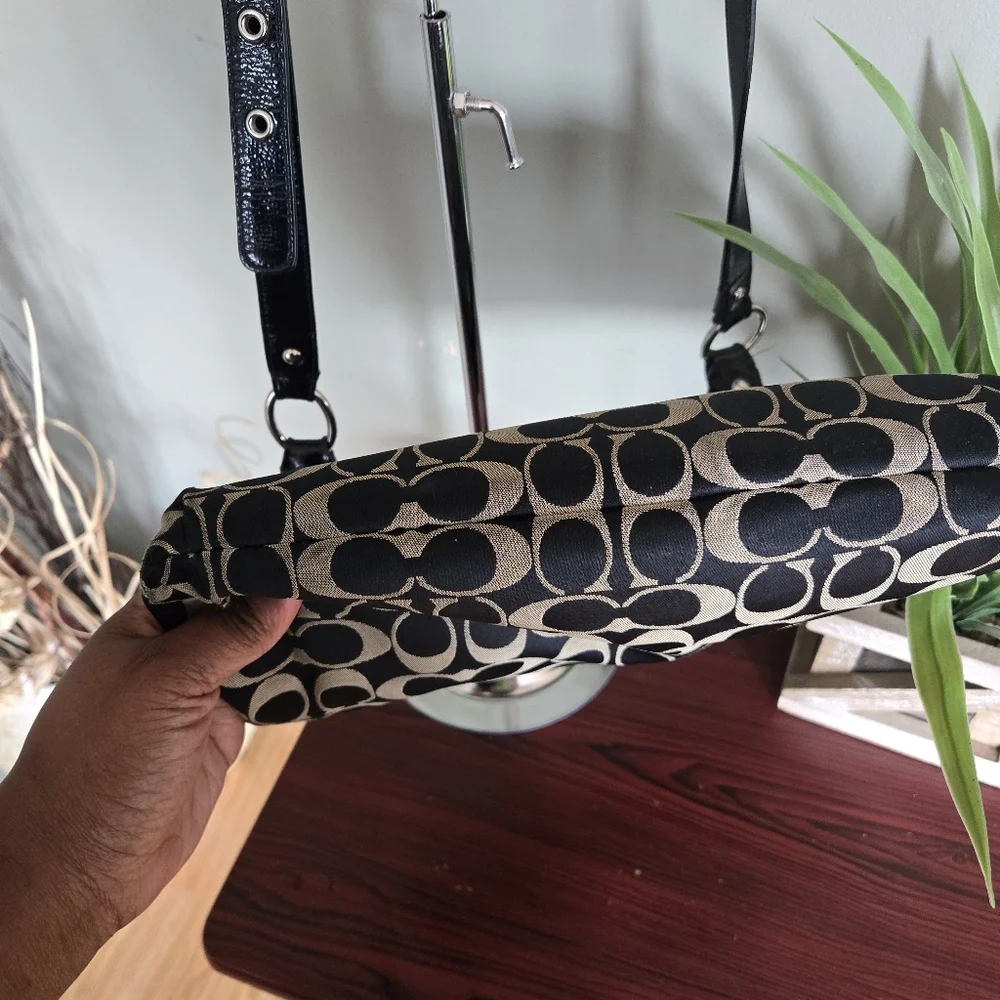 Coach Penelope Signature Sateen Hippie Crossbody Bag Black/Tan